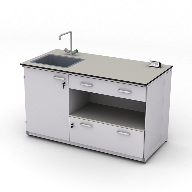 Cтіл демонстраційний лабораторний ЕКСПЕРТ з розетками, мийкою та шухлядами, 1500х750х900, HPL-пластик, арт. 141-08.522